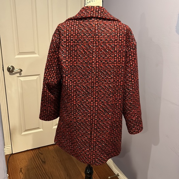 Zara Basic Tweed Boucle Boyfriend Plaid Pea Coat - Picture 10 of 16